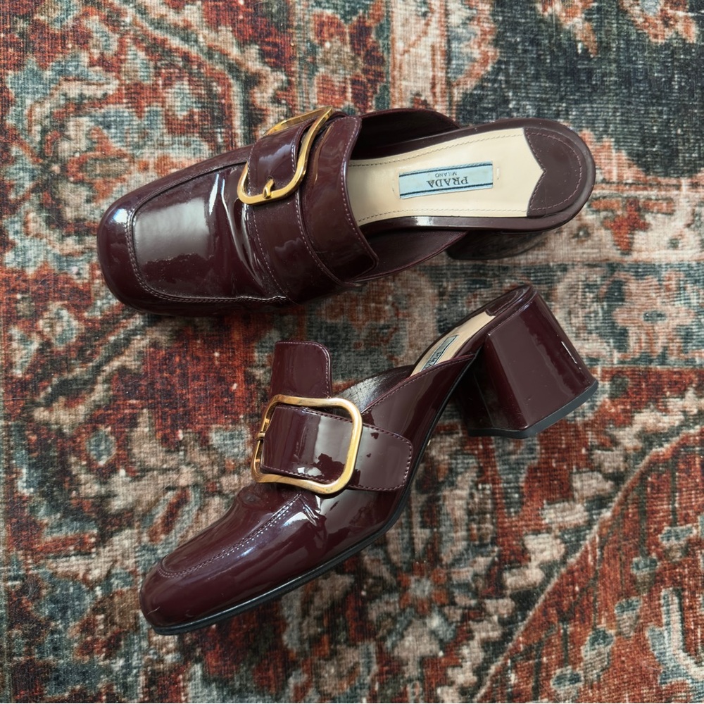 Prada Patent Leather Burgundy Mules - Picture 2 of 10